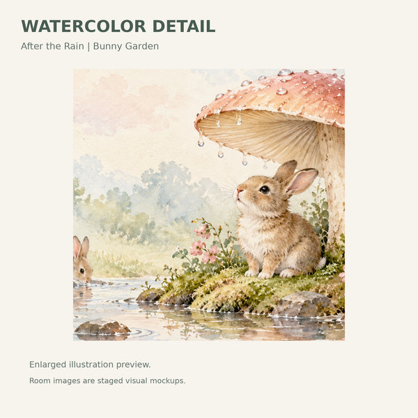 Watercolor After the Rain Bunny Wall Mural, image 4