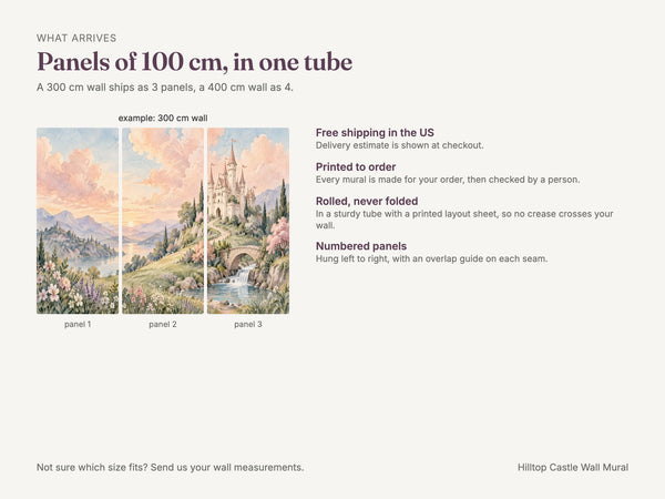Watercolor Hilltop Castle Fairy Tale Wall Mural, image 8