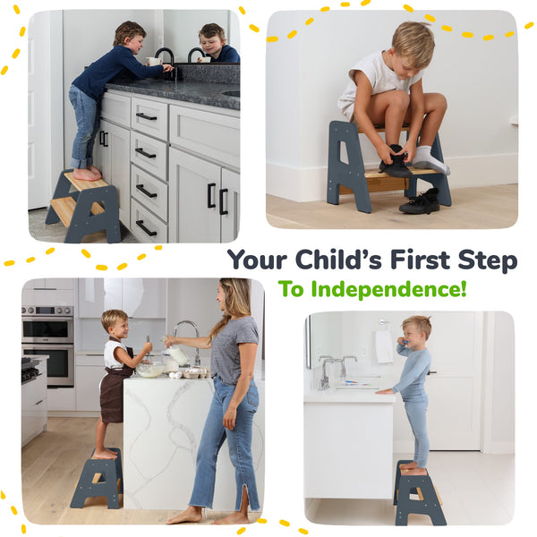 2-Step Wooden Stool for Toddlers Ages 2+
