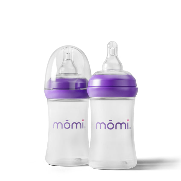 mōmi breast-like bottle 2-sets, 4oz, designed for easy feeding and comfort for babies, shown at angle 9.