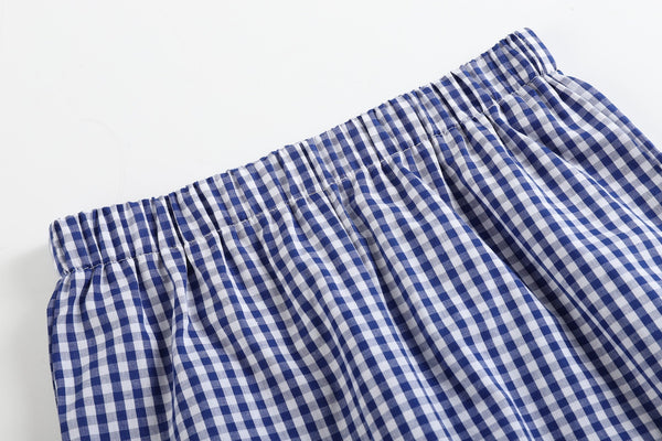 4th of July Royal Blue Gingham American Flag Shirt and Shorts Set