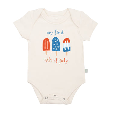 Short sleeve graphic bodysuit featuring colorful popsicles for babies. Perfect for summer fun!