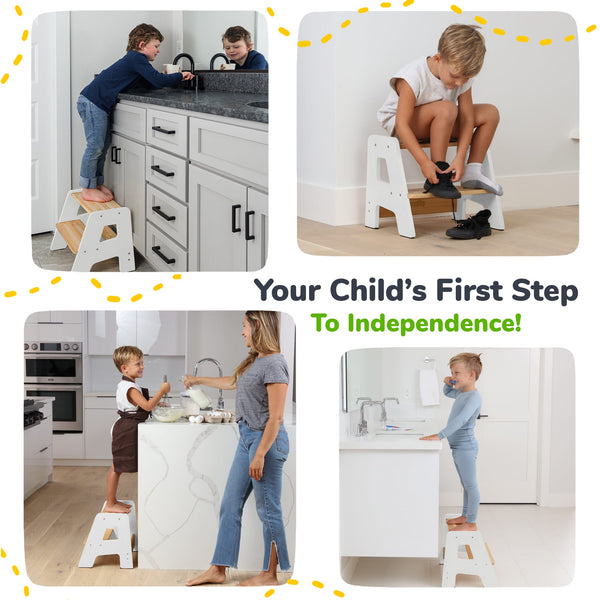 2-Step Wooden Stool for Toddlers Ages 2+