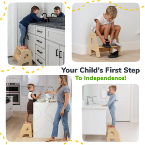 2-Step Wooden Stool for Toddlers(Step Stool for Children Ages 2+)