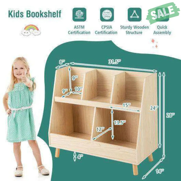 5-Cube Kids Bookshelf and Toy Organizer with Anti-Tipping Kits-White White Kids Storage