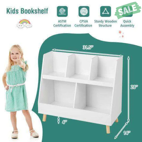 5-Cube Kids Bookshelf and Toy Organizer with Anti-Tipping Kits-White White Kids Storage