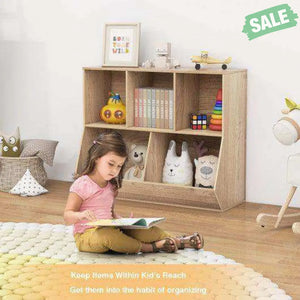 5-Cube Wooden Kids Toy Storage Organizer with Anti-Tipping Kits-Natural Natural Kids Storage