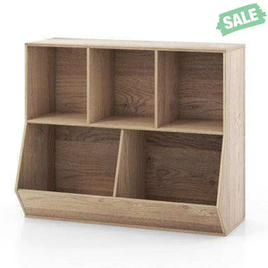 5-Cube Wooden Kids Toy Storage Organizer with Anti-Tipping Kits-Natural Natural Kids Storage