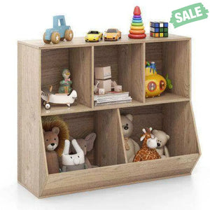 5-Cube Wooden Kids Toy Storage Organizer with Anti-Tipping Kits-Natural Natural Kids Storage