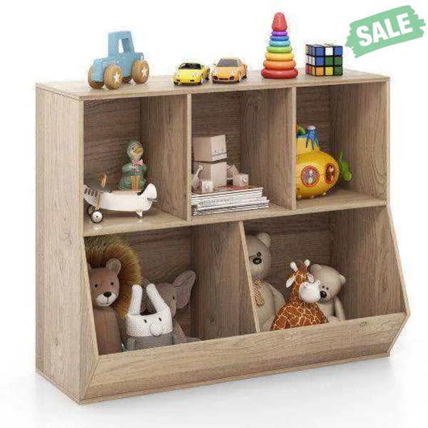 5-Cube Wooden Kids Toy Storage Organizer with Anti-Tipping Kits-Natural Natural Kids Storage