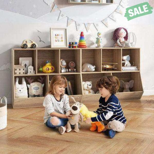 5-Cube Wooden Kids Toy Storage Organizer with Anti-Tipping Kits-Natural Natural Kids Storage