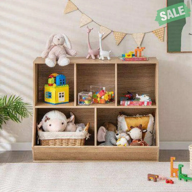 5-Cube Wooden Kids Toy Storage Organizer with Anti-Tipping Kits-Natural Natural Kids Storage