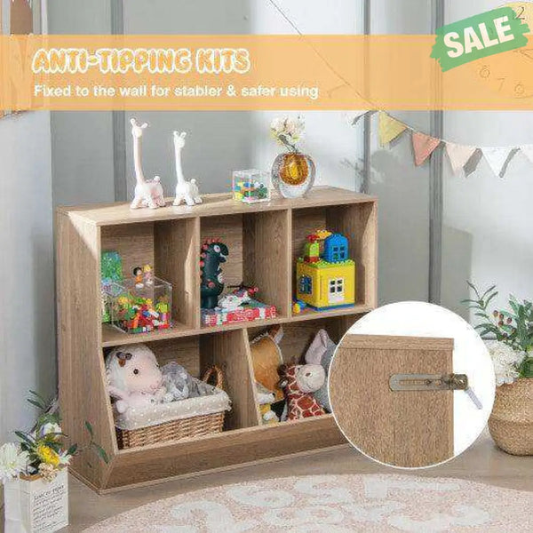 5-Cube Wooden Kids Toy Storage Organizer with Anti-Tipping Kits-Natural Natural Kids Storage