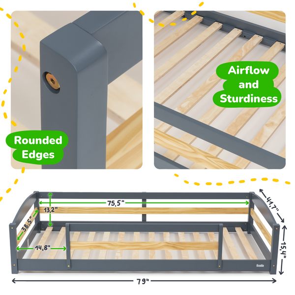 Twin Montessori-Inspired Floor Bed with Guardrails