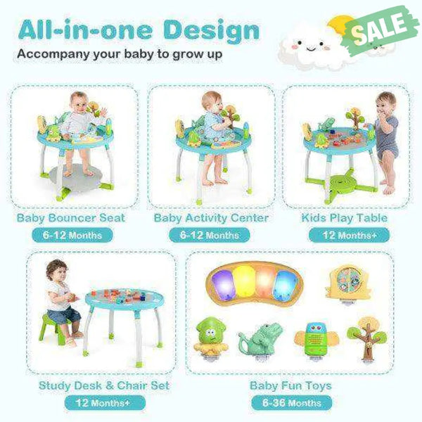 5-in-1 Baby Activity Center Interactive Bounce Seat with Removable Toys-White White Baby Walkers