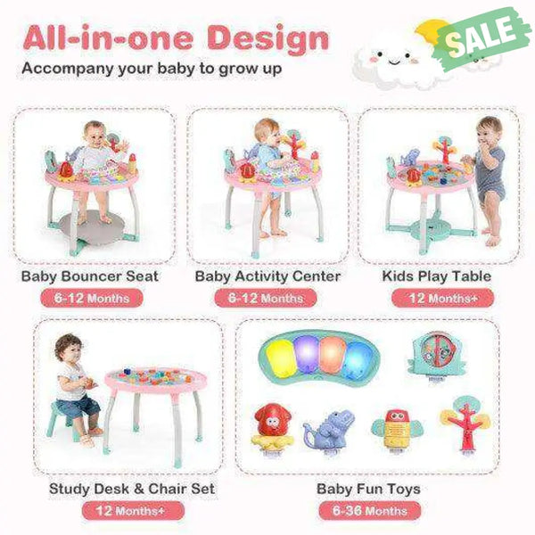 5-in-1 Baby Activity Center Interactive Bounce Seat with Removable Toys-White White Baby Walkers