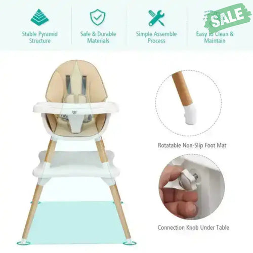 5-in-1 Baby Wooden Convertible High Chair -Gray Beige High Chairs