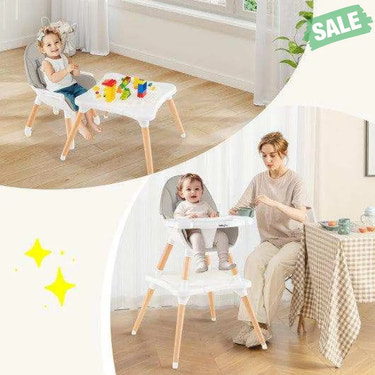 5-in-1 Baby Wooden Convertible High Chair -Gray