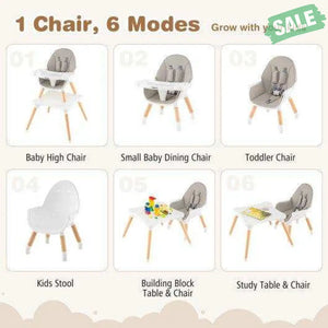 5-in-1 Baby Wooden Convertible High Chair -Gray