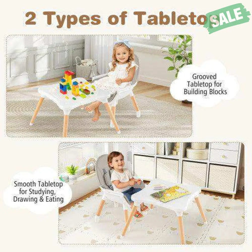 5-in-1 Baby Wooden Convertible High Chair -Gray