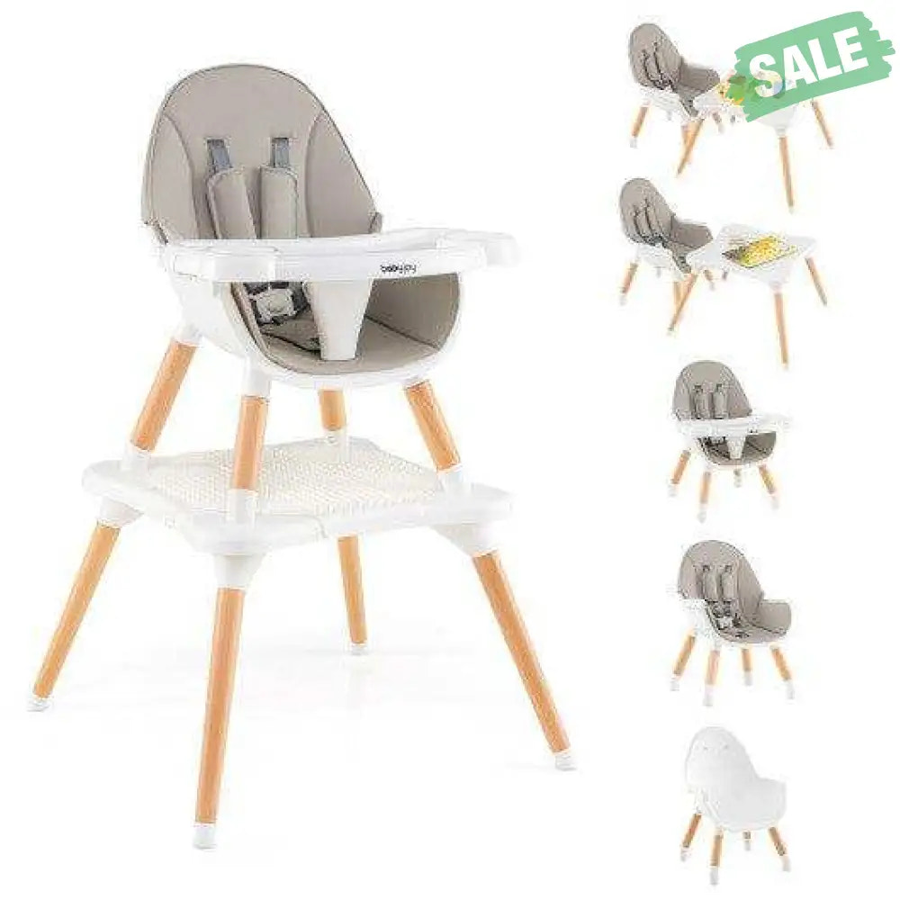 5-in-1 Baby Wooden Convertible High Chair -Gray