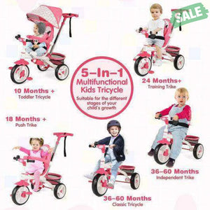 5-in-1 Detachable Baby Stroller Tricycle with Round Canopy-Blue Blue Baby Strollers