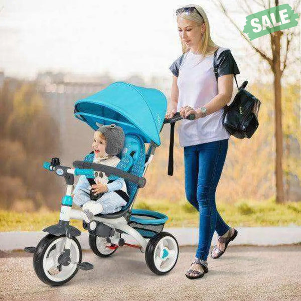5-in-1 Detachable Baby Stroller Tricycle with Round Canopy-Blue Blue Baby Strollers