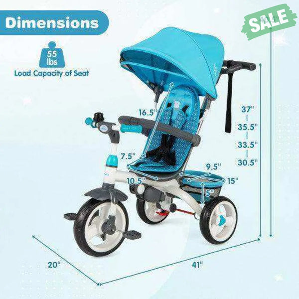 5-in-1 Detachable Baby Stroller Tricycle with Round Canopy-Blue Blue Baby Strollers
