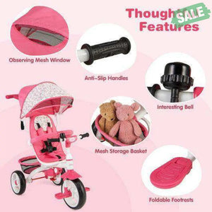 5-in-1 Detachable Baby Stroller Tricycle with Round Canopy-Blue Blue Baby Strollers