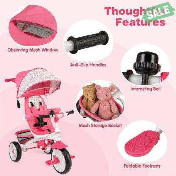 5-in-1 Detachable Baby Stroller Tricycle with Round Canopy-Blue Blue Baby Strollers