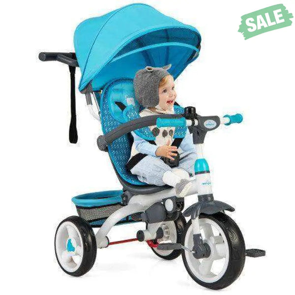 5-in-1 Detachable Baby Stroller Tricycle with Round Canopy-Blue Blue Baby Strollers