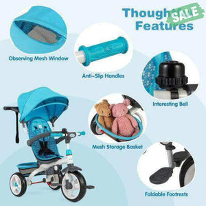 5-in-1 Detachable Baby Stroller Tricycle with Round Canopy-Blue Blue Baby Strollers