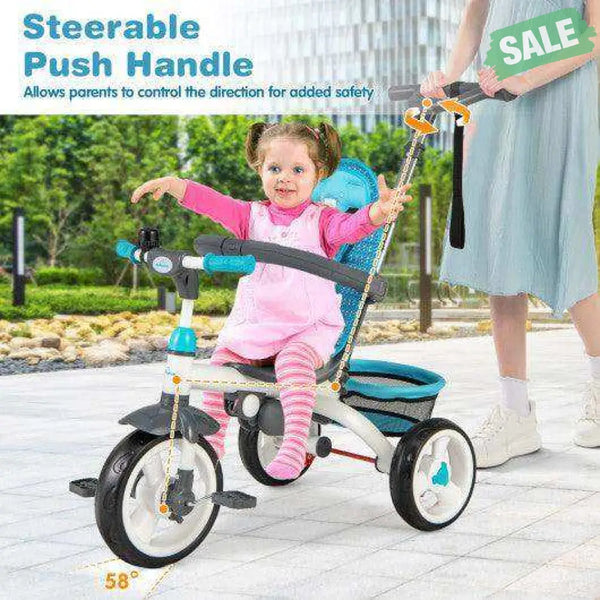 5-in-1 Detachable Baby Stroller Tricycle with Round Canopy-Blue Blue Baby Strollers