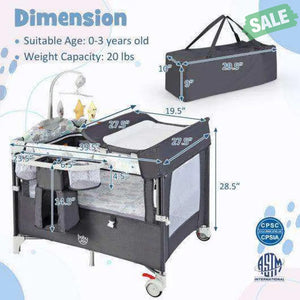 5-in-1 Portable Baby Beside Sleeper Bassinet Crib Playard with Diaper Changer-Beige Gray Baby Playpen & Playards