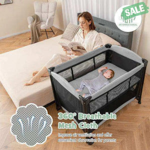 5-in-1 Portable Baby Playard with Cradle and Storage Basket-Black Black Baby Playpen & Playards