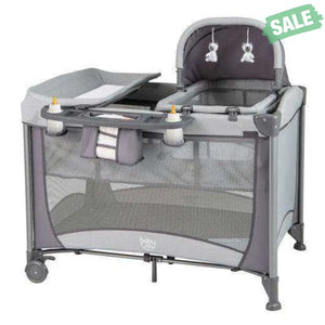 5-in-1 Portable Baby Playard with Cradle and Storage Basket-Gray