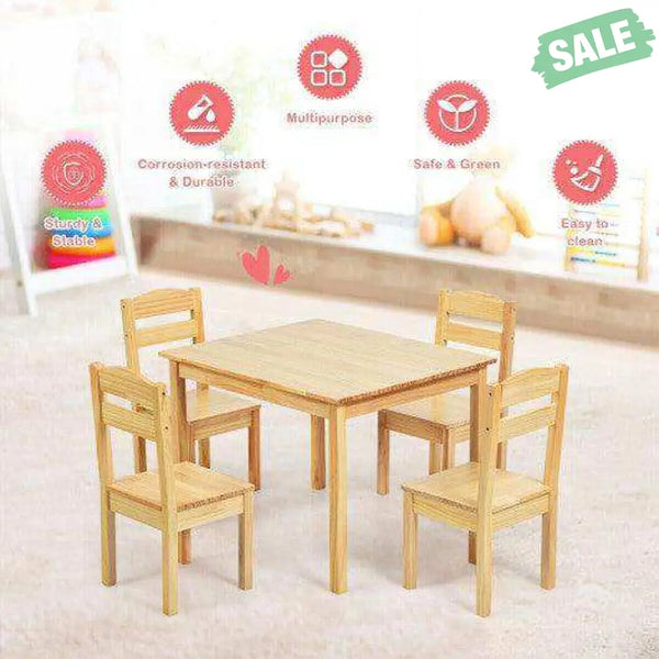5 pcs Kids Pine Wood Multicolor Table Chair Set Deep Multicolor Kids Table & Chair Sets