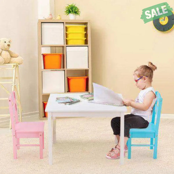 5 pcs Kids Pine Wood Multicolor Table Chair Set Deep Multicolor Kids Table & Chair Sets