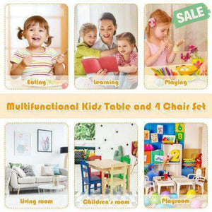 5 pcs Kids Pine Wood Multicolor Table Chair Set Deep Multicolor Kids Table & Chair Sets