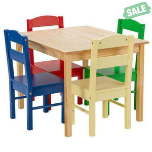 5 pcs Kids Pine Wood Multicolor Table Chair Set Deep Multicolor Kids Table & Chair Sets