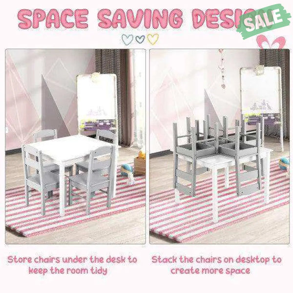 5 pcs Kids Pine Wood Multicolor Table Chair Set Deep Multicolor Kids Table & Chair Sets