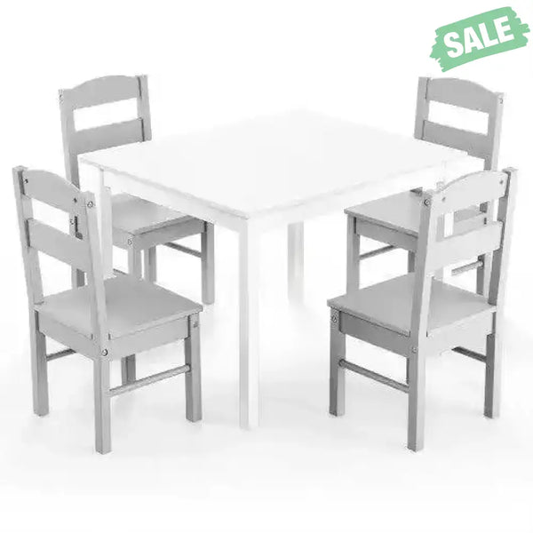 5 pcs Kids Pine Wood Multicolor Table Chair Set Deep Multicolor Kids Table & Chair Sets