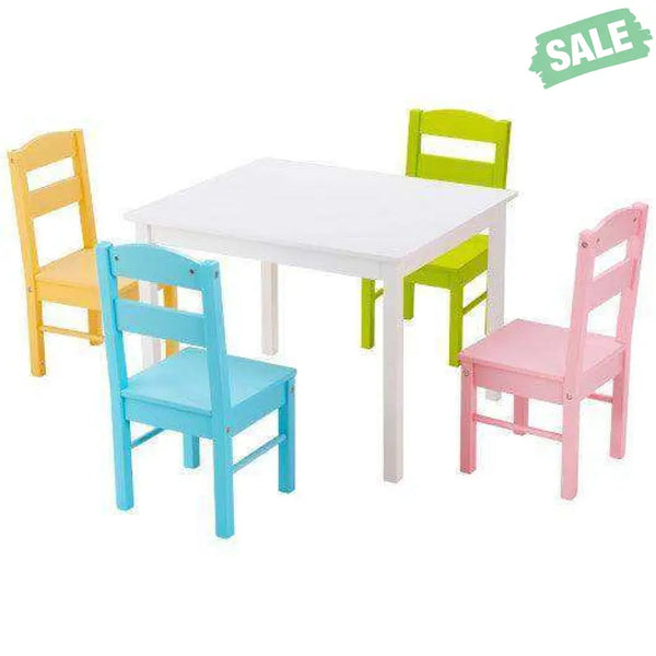 5 pcs Kids Pine Wood Multicolor Table Chair Set Deep Multicolor Kids Table & Chair Sets