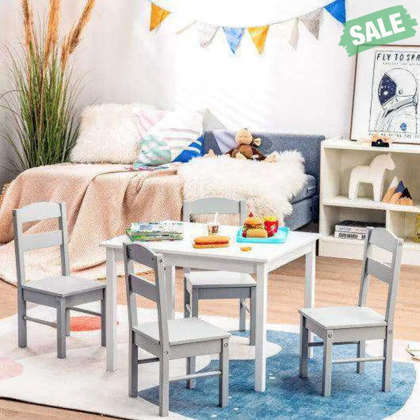 5 pcs Kids Pine Wood Multicolor Table Chair Set Deep Multicolor Kids Table & Chair Sets