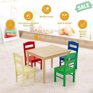 5 pcs Kids Pine Wood Multicolor Table Chair Set Deep Multicolor Kids Table & Chair Sets