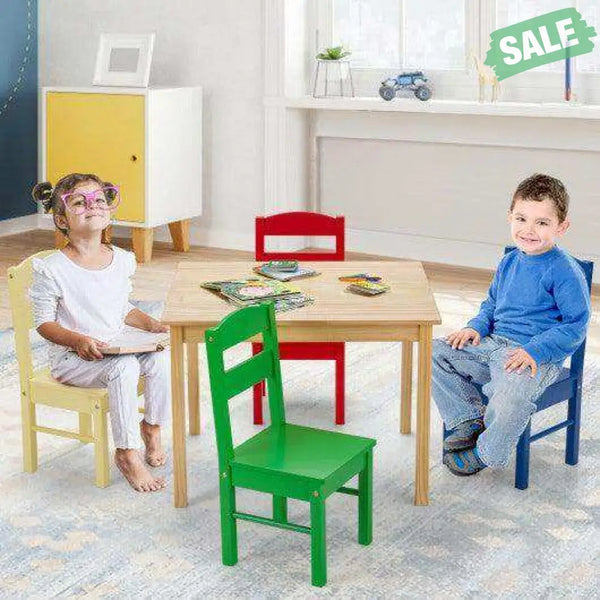 5 pcs Kids Pine Wood Multicolor Table Chair Set Deep Multicolor Kids Table & Chair Sets