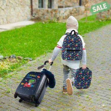 5 Piece Kids Luggage Set with Backpack Neck Pillow Name Tag Lunch Bag-Dark Blue Dark Blue Kids Luggage