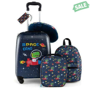5 Piece Kids Luggage Set with Backpack Neck Pillow Name Tag Lunch Bag-Dark Blue Dark Blue Kids Luggage