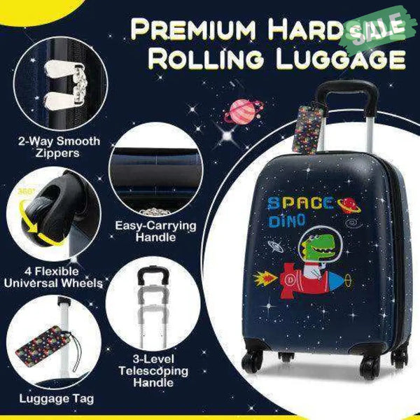 5 Piece Kids Luggage Set with Backpack Neck Pillow Name Tag Lunch Bag-Dark Blue Dark Blue Kids Luggage