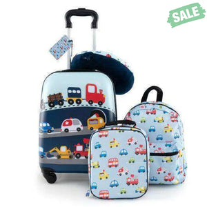 5 Piece Kids Luggage Set with Backpack Neck Pillow Name Tag Lunch Bag-Dark Blue Dark Blue Kids Luggage